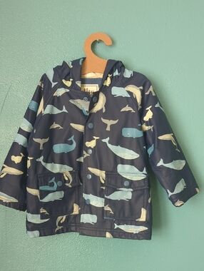 Hatley Navy Whale Print Hooded Raincoat